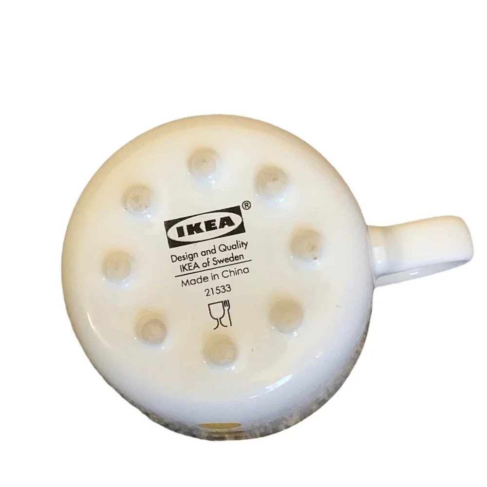 IKEA Ungdom White Ceramic Mug Yellow Polka Dots‎ 3” Tall Replacement